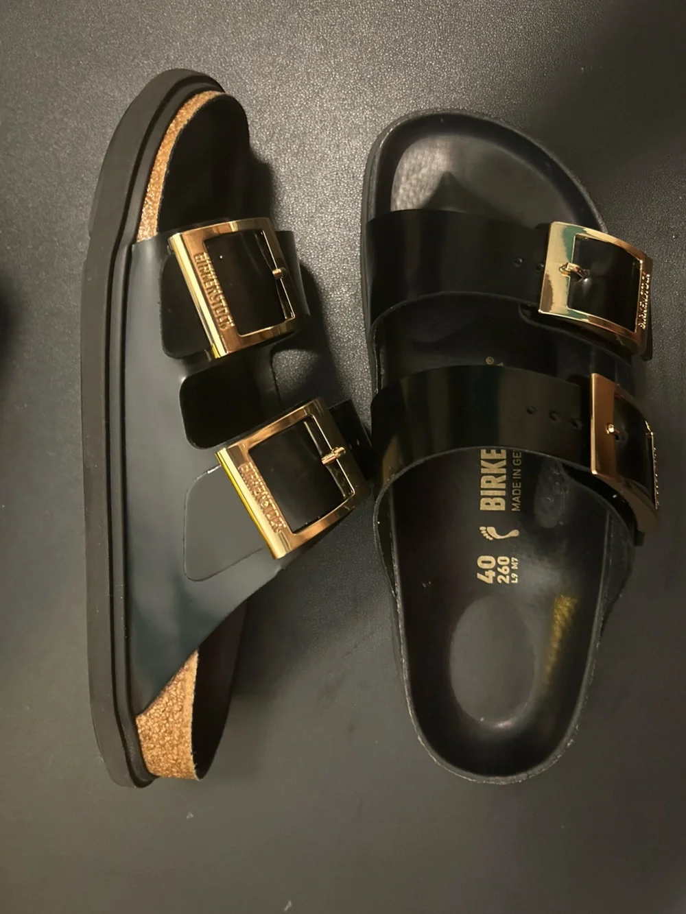 Arizona Droplet Buckle Patent Leather Sandals - Picture 2 of 12